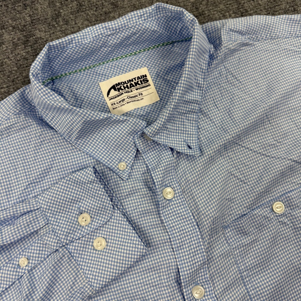 Mountain Khakis Passport EC Shirt XXL Blue Gingham Plaid Button Down Mens